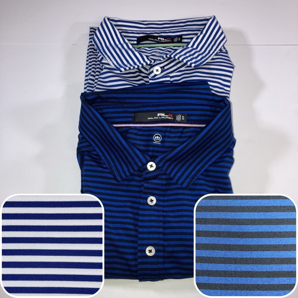 [Lot of 2] RLX Ralph Lauren Golf Polo Shirts Mens XL Blue Striped Performance